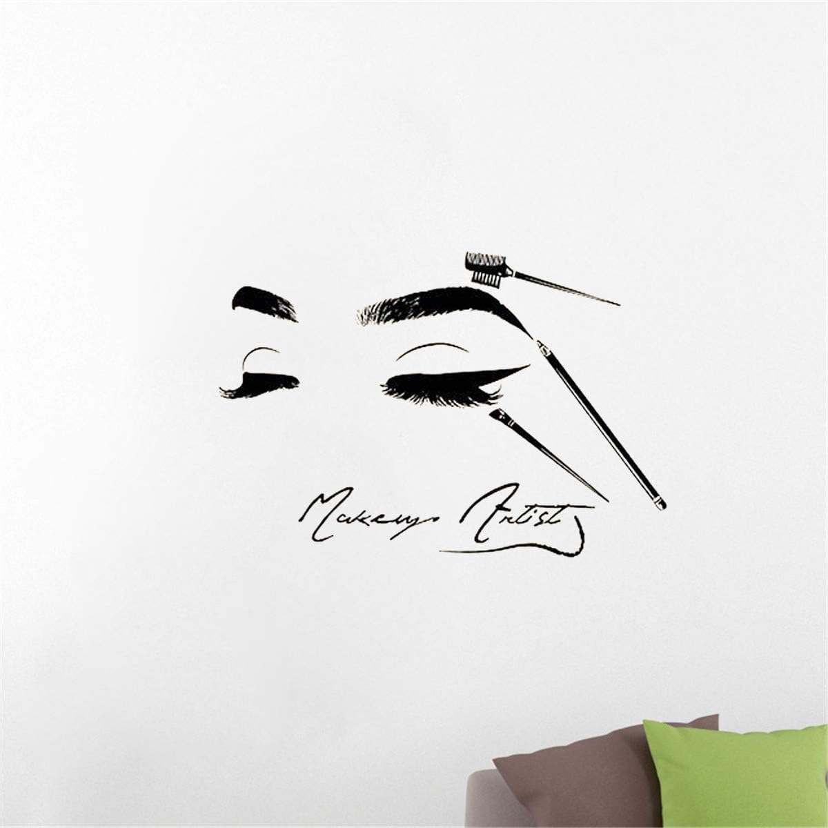 makeyesBeauty Salon Baber Wall Decals Beauty Face Art Design Sticker Home Room Decor Wall Decal Babershop Women Makeup Vinyl Decoration YMX52 (Black, 42X28CM)