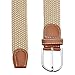 Ayliss Men's Elastic Fabric Woven Stretch Belt Leather Inlay,Khaki