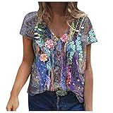 Colorful Flowers Graphic Tees for Women V Neck