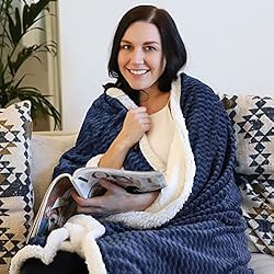 Catalonia Navy Blue Sherpa Throws Blanket, Super