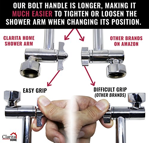 Adjustable Shower Arm Extension 10" Long - Stainless Steel Chrome Finish - The Only Arm Designed With a GEAR JOINT That Won't Slip! Our Long Shower Extender Pipe Can Hold A Rainfall Shower Head System - Thumbnail 5