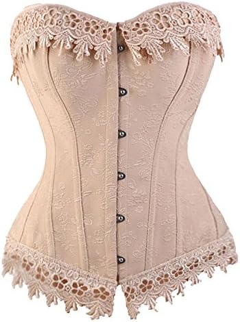 Beladyful Womens Lace Up Cream Pink Boned Overbust Corset Bustier Lingerie Top (2XL, Cream Pink)