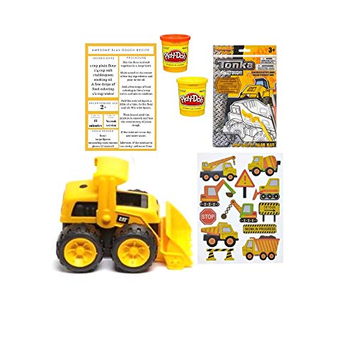 The Feel of Real CAT Tough Tracks Front Loader by CATERPILLAR Bundle Gift Set Includes 12 Pop-Up Stickers and Tonka Pop Outz Grab-Bag, 2 Playdohs with Dough Recipe Card great Gift for Ages 3+