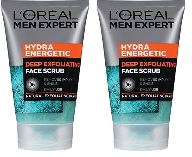 L'Oréal Men Expert Face Scrub, Hydra Energetic Deep Exfoliating Face Wash for Men 100 ml (Pack of 2)