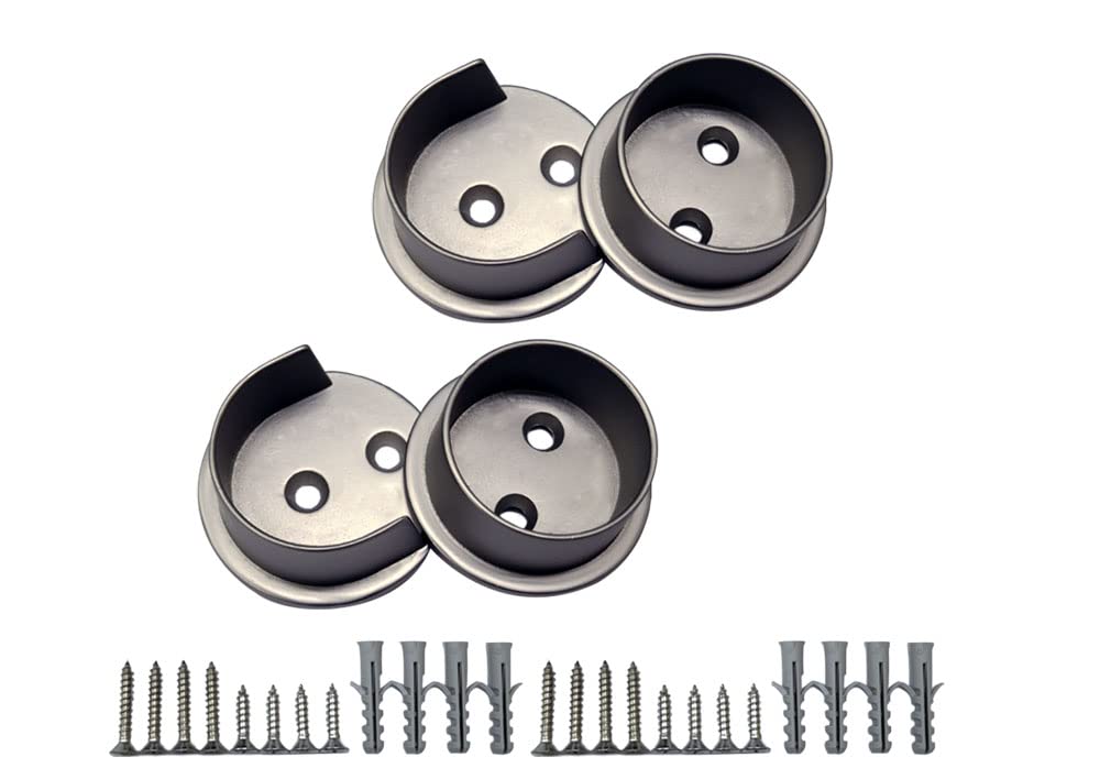 QCAA Heavy Duty Solid Metal Closet Rod Socket Set, 1-3/8'', Satin Nickel, 2 Pair, Made In Taiwan