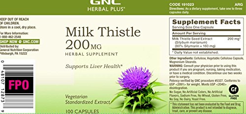 GNC Herbal Plus Milk Thistle 200mg Supplement, Vegetarian, Supports Healthy Liver Function, 100 Servings