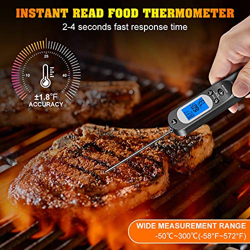 Comsoon Digital Meat Thermometer & Kitchen Timer, Instant Read Food Candy Thermometer for Grill Oven Smoker BBQ, Rechargeable Cooking Thermometer with USB Cable, Bright LCD Display & Flashlight