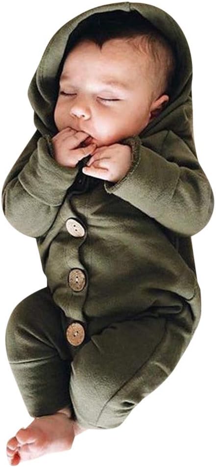 Infant Baby Girls Boys Long Sleeve Solid Hooded Jumpsuit Romper Outfits Crawling Suit