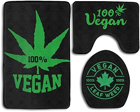 The Home Lover 3-Piece Bath/Bathroom Rug/mat Set 100% Vegan Leaf Weed Black Bath Rug Mat,Contour Mat & Lid Cover Non-Slip With Rubber Backing