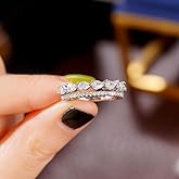 RKKOJJO 925 Sterling Silver Shiny Full Diamond Gemstone Ring Cubic Zirconia Promise Cocktail Rings CZ Diamond Multi Row Ring Eternity Engagement Wedding Band Ring for Women Size 6