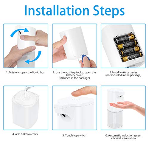 VEEAPE Alcohol Dispenser Automatic Hand Sanitizer Alcohol Spray, 350ml Non-Contact Sprayer Bottles Infrared Induction Touchless Soap Dispenser Auto Hands Free Liquid Pump