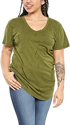 Bobi Distressed V-Neck Tee (L, Combat)