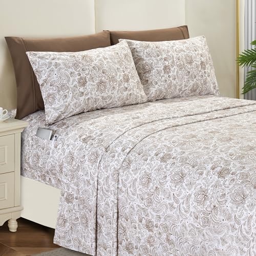 Elegant Comfort Softest and Coziest 4-Piece Sheet Set - 1500 Premium Hotel Quality Microfiber - Deep Pocket, Wrinkle Resistant 4-Piece Paisley Pattern Bed Sheet Set, Twin XL, Paisley Taupe