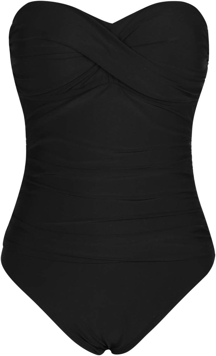 Women's Bandeau One Piece Swimsuits Front Twist Swimwear Strapless Ruched Bathing Suits Tummy Control