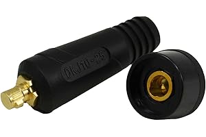 RIVERWELD TIG Welding Cable Panel Connector Plug & Socket Set DKJ10-25 & DKZ10-25 200Amp with Black Colour Dinse-Style Quick 