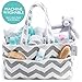 ATAZUA Strong Washable Baby Diaper Caddy: 100% Cotton Canvas - Portable Gray and White Chevron Nursery Storage Bin and Car Organizer by Gracie and Belle (Gray Chevron)