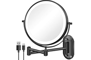 Rechargeable Wall Mounted Makeup Mirror 20x with Lights – 8-Inch Double Sided Vanity Mirror, 3 Color Lighting Modes, Touch Di