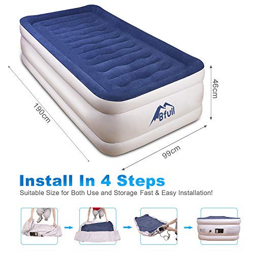 BFULL Air Mattress Thicken Inflatable No Leakage Airbed Portable Air Mattress with Built-in Electric Pump,Durable,Easy to Store and Install,190x99x46cm,Air Mattress Twin Size(Blue)