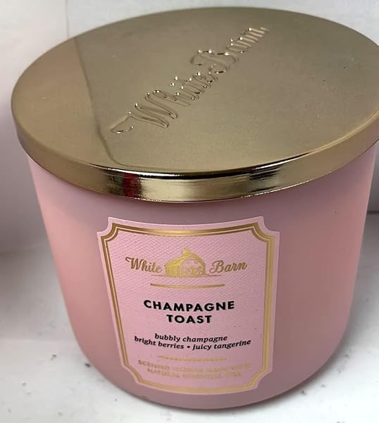 BATH AND BODY WORKS WHITE BARN CHAMPAGNE TOAST 3 WICK CANDLE 14.5 OUNCE BASIC WHITE BARN LABEL