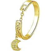 CZ Star Moon Chain Promise Statement Ring for Women Silver Gold-Toned Dainty Crystal Starless Crescent Tassel Dangle Drop Open Wrap Finger Rings Adjustable Comfort Fit Fashion Wedding Jewelry