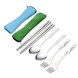 Yamix 2Pack 3Pcs Stainless Steel Portable Tableware Dinnerware Travel Camping Cutlery Fork Spoon Chopsticks Set