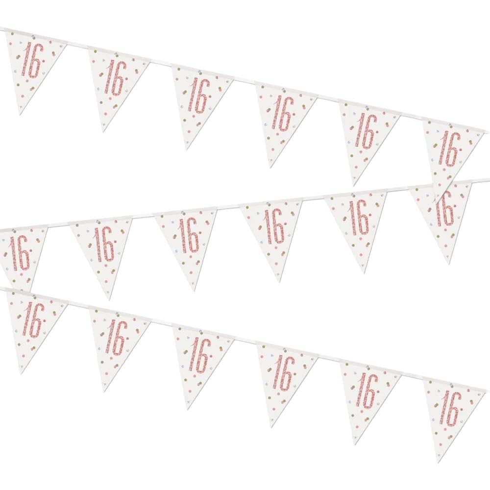 Stunning Rose Gold 16th Birthday Glitz Prismatic Flag Banner (274cm) - Perfect Celebration Decor for Birthday, Anniversary, & More - 1 Pc