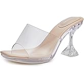NBUUNBU Clear Heels for Women Sexy Little Platform High Heel Transparent Straps Dress Shoes Comfortable Stilletos Square Toe Sandals Mules Pumps