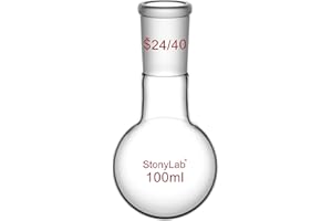 StonyLab Glass 100ml Heavy Wall Single Neck 1 Neck Round Bottom Flask RBF, with 24/40 Standard Taper Outer Joint – 100ml