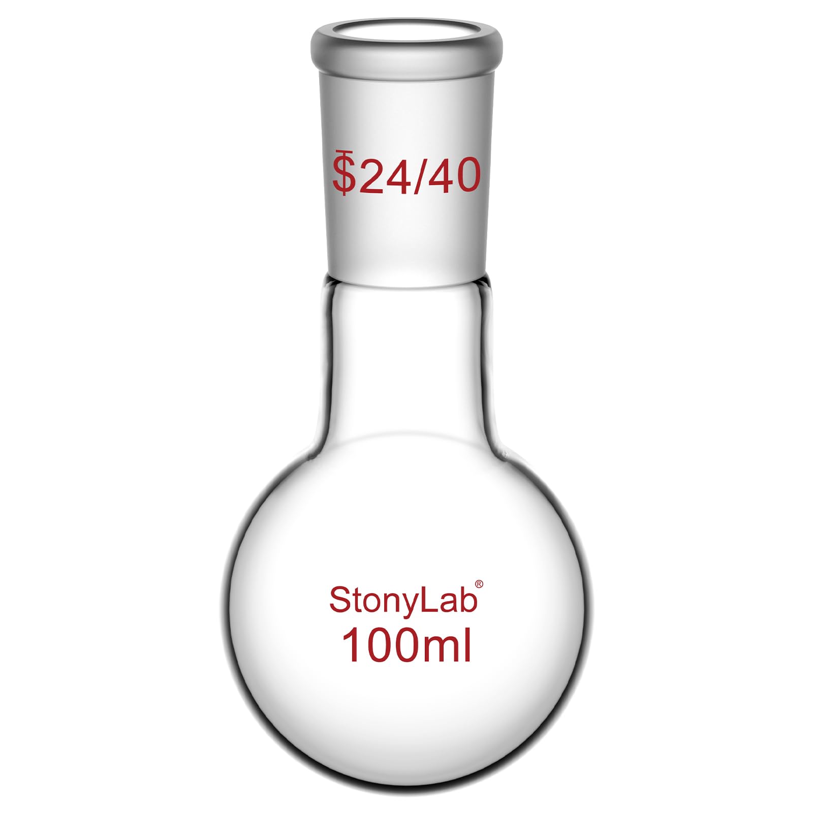 StonyLab Glass 100ml Heavy Wall Single Neck Round Bottom Flask RBF, with 24/40 Standard Taper Outer Joint – 100ml
