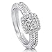 BERRICLE Sterling Silver Halo Wedding Engagement Rings Cushion Cut Cubic Zirconia CZ Ring Set for Women, Rhodium Plated Size 4-10