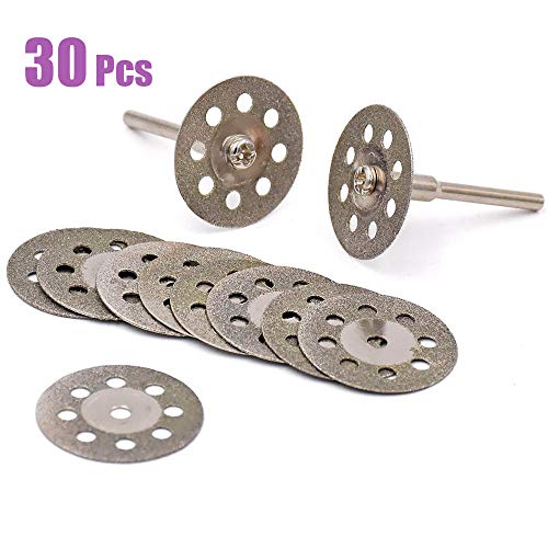 30 Pcs Diamond Cutting Wheel Cut Off Discs Coated Rotary Tools W/Mandrel 22mm for Dremel by Lukcase