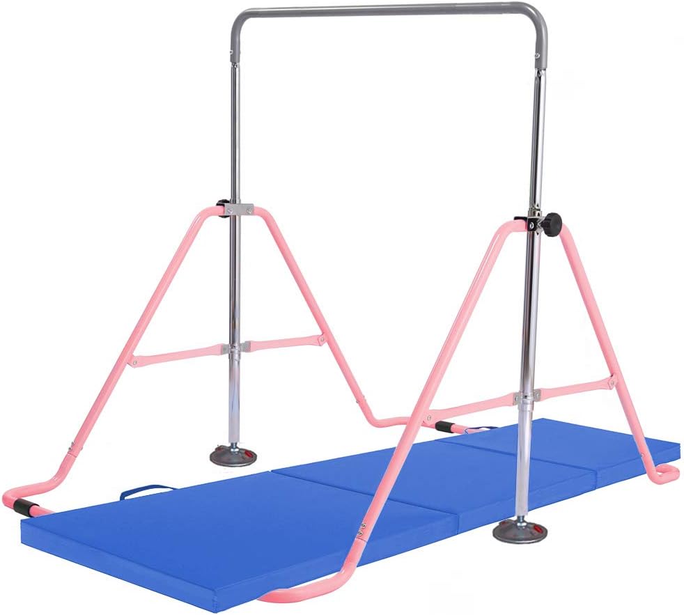 Gymbarpro Gymnastics Training Bar for Kids Expandable Adjustable Height Folding Horizontal Bar for Home