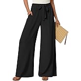 Anyhold Womens Wide Leg Lounge Pants Loose High Waisted Pants Drawstring Casual Work Palazzo Trousers with Pockets