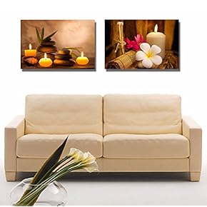 Canvas Prints Wall Art - Spa Still Life with Aromatic Candles and Frangipani | Modern Wall Decor/Home Decoration Stretched Gallery Canvas Wrap Giclee Print - 16"x24" x 2 Panels