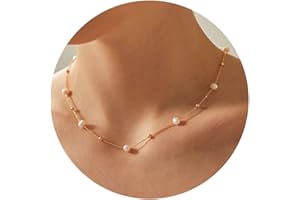 VRIUA Pearl Necklaces for Women - 14k Gold Plated Dainty Gold Pearl Necklace Simple Everyday Minimalist Necklaces for Women