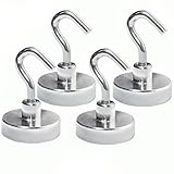 Powerful Magnetic Hooks – Set of 4 Strongest Heavy Duty Neodymium Hanging Hooks + 4 Sticky Linings - No Scratch – Multi Use for organizing Indoors or Outdoors - Great for Any Magnetic Surfaces