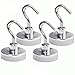 Powerful Magnetic Hooks – Set of 4 Strongest Heavy Duty Neodymium Hanging Hooks + 4 Sticky Linings - No Scratch – Multi Use for organizing Indoors or Outdoors - Great for Any Magnetic Surfaces