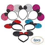 Flexible Minnie Mouse Ears - Perfect for Costume Accessories and Kids Parties - Pack of 6, Solid Black and Red Bow