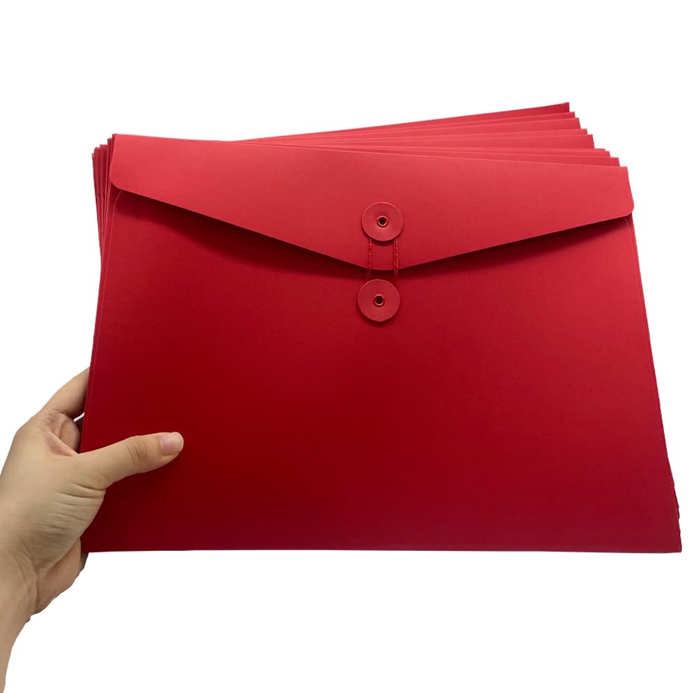 10pcs A4 Kraft Paper Envelopes Portfolio Foolscap File Folders Document Folder with String Fastener Closure Wallet Pockets File Bags Storage Pouch Paperwork Organizer Bag for Office School Home