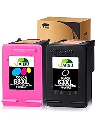 Cartuchos de tinta JARBO recargables de HP 63XL de alto rendimiento, 2 unidades (1 negro y 1 color). Muestra el nivel de tinta de manera precisa para HP Deskjet 2130, 3630, 3632, ENVY 4520 y OfficeJet 3830, 1 Negro+1 Tri-Color