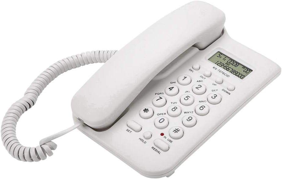 Pomya Corded Telephone, Wired Phone Fixed Desktop Landline Telephone with Caller ID No AC Power Required for Home Hotel Office, etc (White)