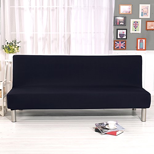 Aneil Sofa Bed Cover Futon Slipcover Solid Color Full Folding Elastic Armless 80 x 50 in (Black)