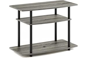Furinno Turn-N-Tube No Tools 3-Tier Entertainment Center TV Stand for TV up to 32 Inch, Plastic Round Tubes, French Oak Grey/Black