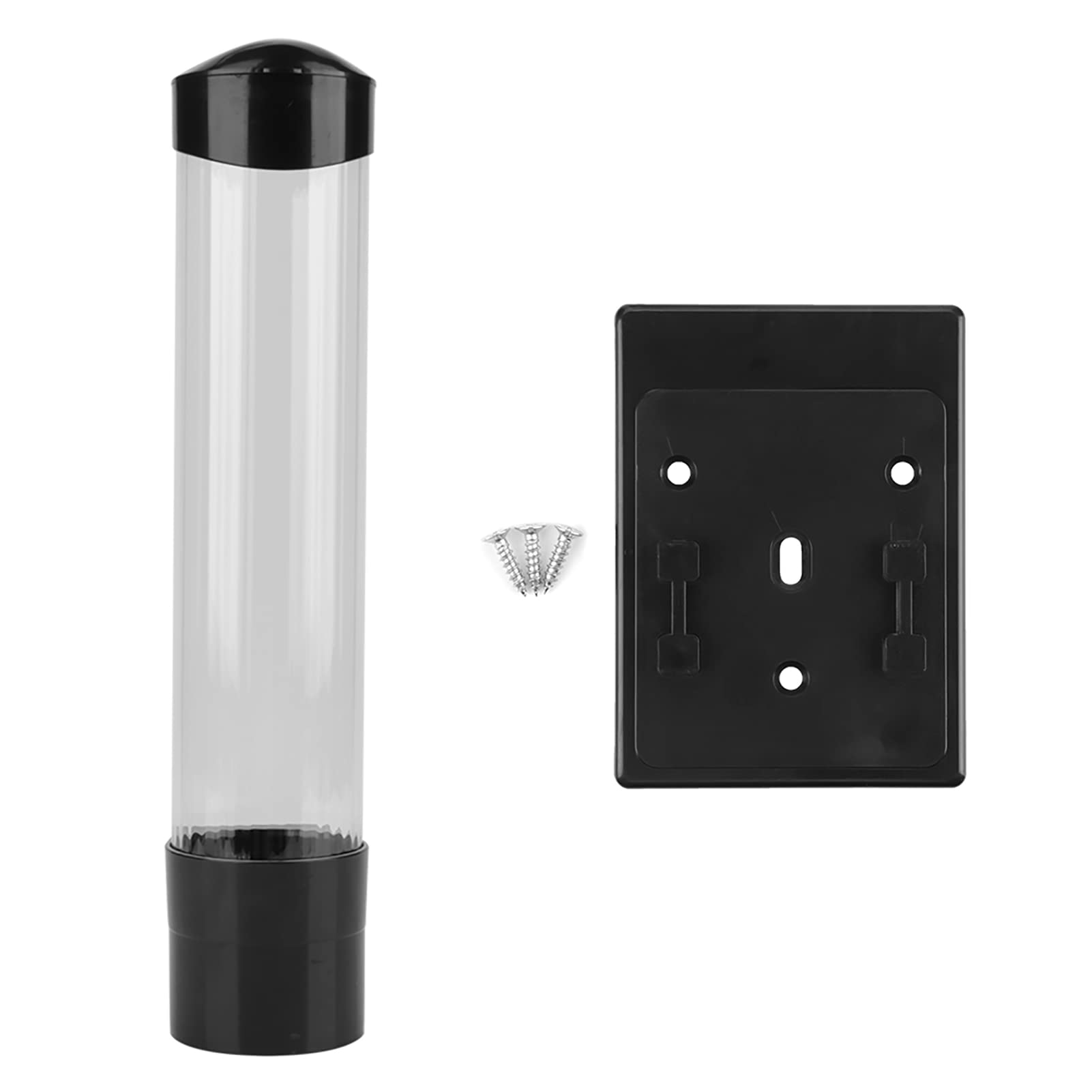 Artillery Water Cup Dispenser Wall Mounted One Touch Button Cup Dispenser Water Dispenser Plastic Cup Holder, Transparent Disposable Cup Storage Rack 60-80 Cups(black)