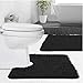 GORILLA GRIP Bathroom Rug Sets, Soft Chenille 2 Piece Area Rugs Set, Toilet Base Mat and 30x20 Carpet, Absorbent Microfiber Washable Mats Dry Quickly, Home Décor and Bath Room Accessories, Black