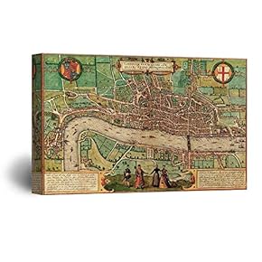 Canvas Wall Art - Vintage Map of London - Giclee Print Gallery Wrap Modern Home Art Ready to Hang - 12x18 inches