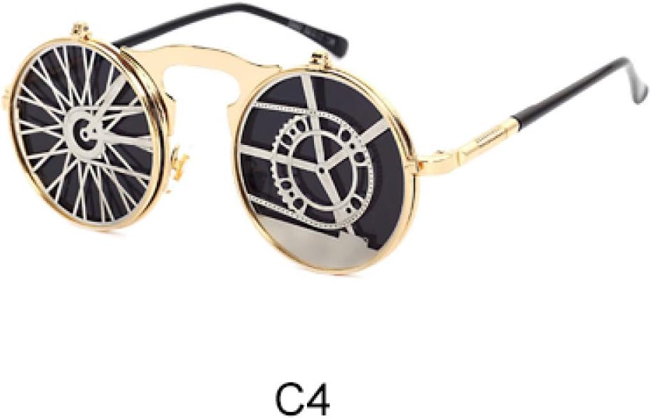 HUYANJING Unique Steampunk Sunglasses Men Women Designer Round Flip Up Sun Glasses Clip Uv400 Vintage Retro Hip Hop Sunglass