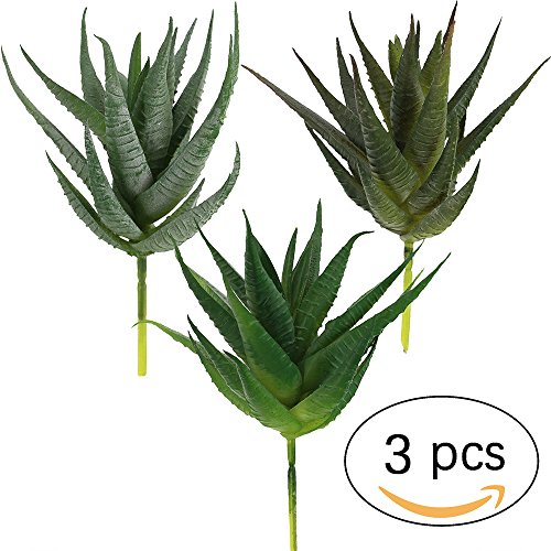 image for Winlyn 3 Pcs Textured Faux Succulent Pick in different Green, Artifici
