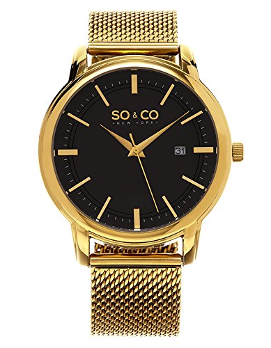 SO&CO New York Men's 5207.5 Madison Quartz Date Gold Tone Stainless Steel Mesh Bracelet Watch