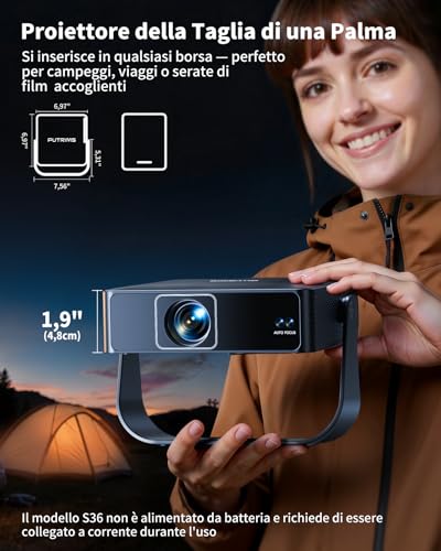Portable Projector 【Smart TV & 1000+ Live Channels】Mini Projector 4K Smart TV Compatible with Netflix, 330° Rotation, Auto Focus WiFi Bluetooth, 1080P Native, Ceiling Projector Home/Camping
